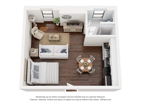Floor plan for studio, 1 bath